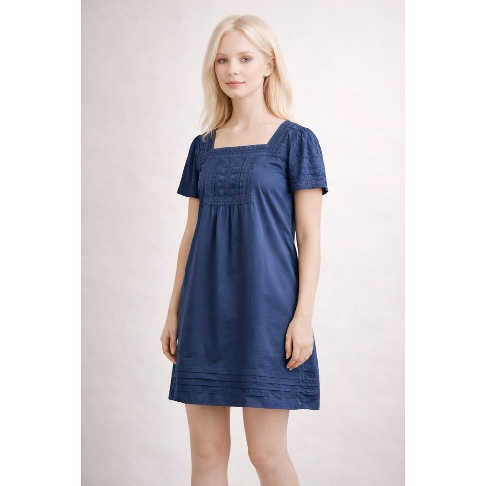 See By Chloe Blue Silk Shirt Dress‎ W/ Embroidery Detail Sz 4
